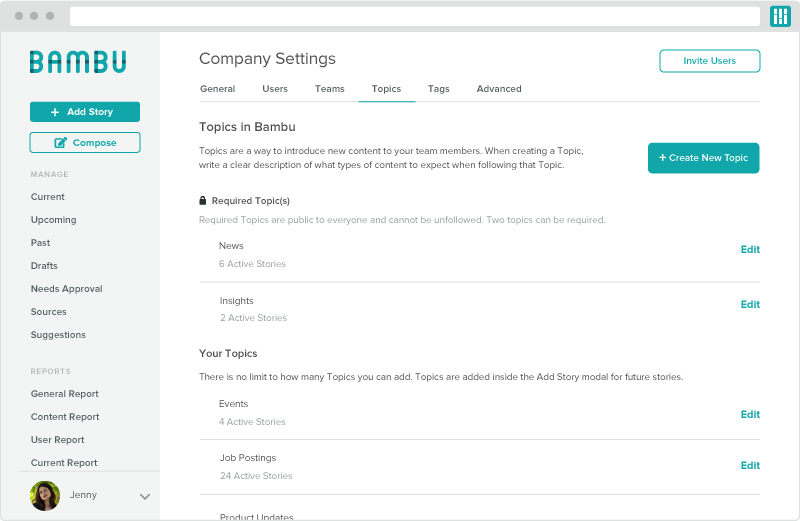 bambu topics admin screenshot